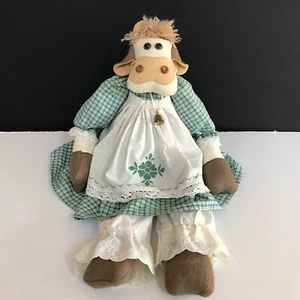 Cow in Milk Maid Outfit Soft Toy Hand Made in Yorkshire Cottage Crafts Large 22" - Picture 1 of 19