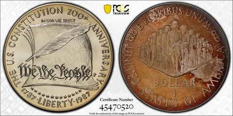 1987 Constitution Silver Dollar PCGS MS67 Toned Commemorative Coin $1 Cover