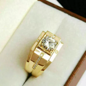 2CT 10k Yellow Gold Over Mens Round Created Diamond Wedding Band Engagement Ring - Picture 1 of 3