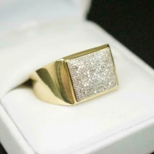 2.00 Ct Round Cut Simulated Diamond Cluster Men's Band Ring 14k Yellow Gold Over - Picture 1 of 7