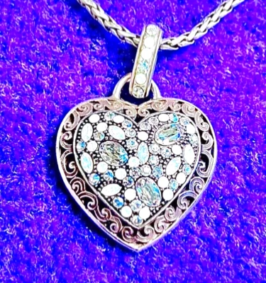BRIGHTON CRYSTAL VOYAGE OPALESCENT+IRIDESCENT WHITE SWAROVSKI HEART NECKLACE✨VTG - Image 1 of 4
