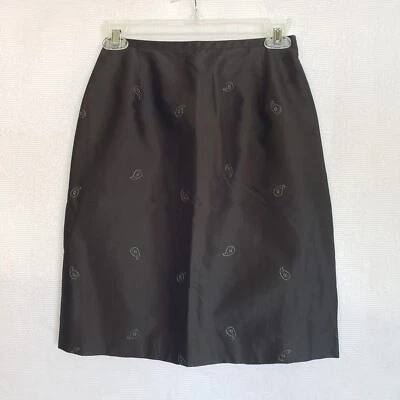 Falda informal esquinera 100 % seda talla 2 abertura trasera bordada cachemira gris oscuro forrada Foto 1 de 4