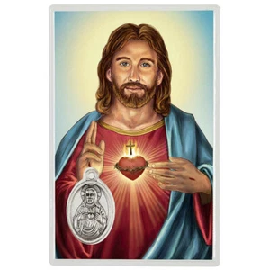 Tarjeta de Oración Sagrada del Sagrado Corazón de Jesús laminada con medalla en el interior - Imagen 1 de 3