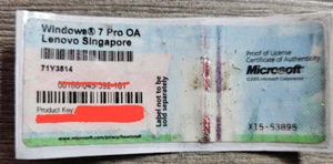 Original Windows 7 Pro OA Lenovo Lizenz Key Aufkleber - Bild 1 von 1