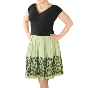 Party Dress Womens 6 Floral Embroidered Ruched Sequins Satin Charmeuse Green Blk - Picture 1 of 12