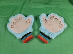 9" Bear Paw Fun Fur Fingerless Mittens - Blue Warm Winter Cosplay Halloween - Picture 1 of 10