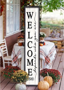 Large Welcome Sign Vertical Outdoor Wood Framed Funny Rustic Home Decor 45X9 - Picture 1 of 12