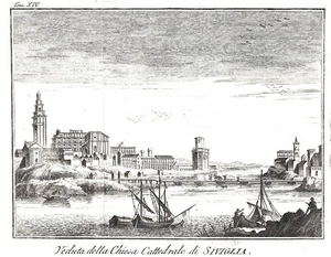 SPAIN SEVILLE "Veduta della Chiesa Cattedrale di Siviglia" Salmon 1750 - Picture 1 of 5
