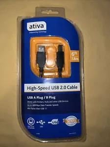 Ativa High-Speed USB 2.0 A Plug To B Plug A/B Cable 6ft - Picture 1 of 2