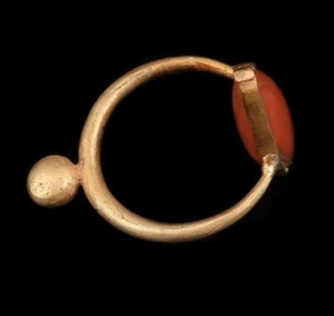 Anello Antico in Oro archeologico originale asiatico con pietra agata rosso AU - Picture 1 of 10