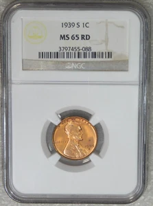 1939-S Lincoln Cent NGC MS65RD Full Red with Strong Luster #Q96B - Picture 1 of 4