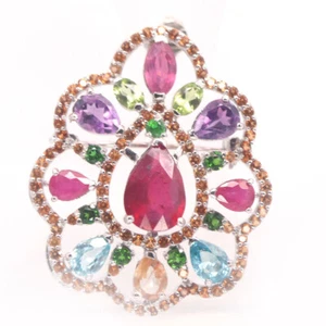 Gmestone Rubí Rojo ,Peridoto,Zafiro,Topacio Y Amatista Broche 925 Plata - Imagen 1 de 5
