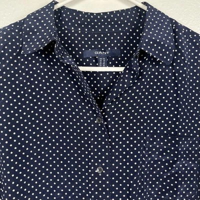 Blusa Gant Feminina Tamanho 10 Seda Azul Marinho Estampa de Estrela Manga Longa Buttondown - Imagem 1 de 4