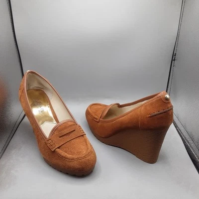 Michael Kors Rory Wedge Penny Loafers Women's 8M Brown Suede A180 - Image 1 of 4