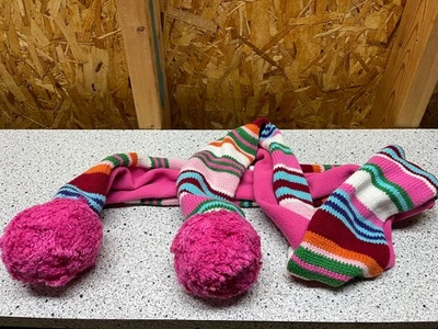 Gap Kids зимний флисовый/трикотажный многополосный шарф.  Розовые помпоны. - Изображение 1 из 4