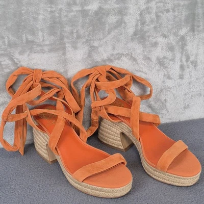 Vince Camuto Shoes 7.5 Roreka Lace Up Espadrille Block Heel Sandals Orange Women - Image 1 of 4