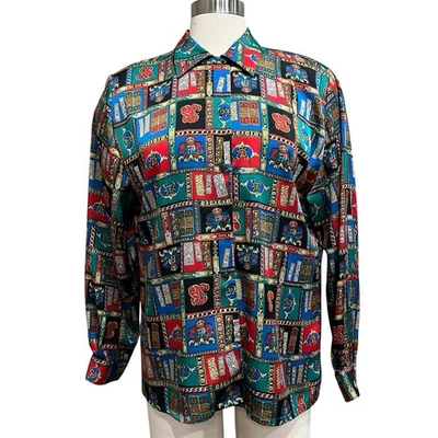 Блузка Pendleton Sophisticates 12 золотых цепочек книги геометрический смелый герб 90-е - Изображение 1 из 4