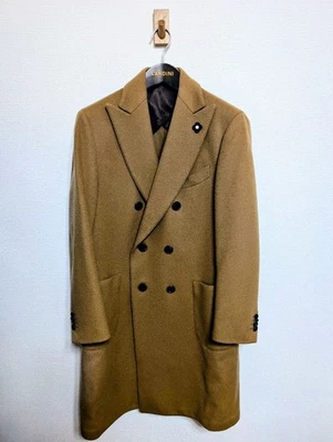 Abrigo LARDINI Lana Doble Pecho Marrón Flor Prendedor Hombre Talla 50 Usado Foto 1 de 4