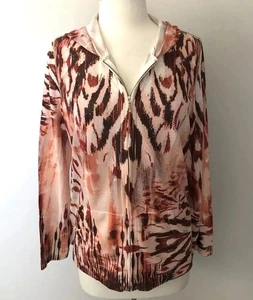 NUOVO Chico’s Zenergy Giacca con Cappuccio e Zip M L Rosa Arancione Morbido Leggero Chicos - Foto 1 di 6