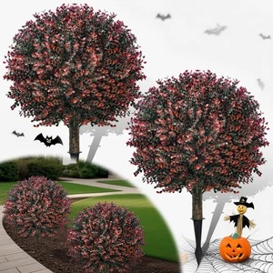 Paquete de 2 bolas topiarias de boj artificiales de otoño para mamás con espiga Halloween De... - Imagen 1 de 8