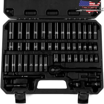3/8" Socket Set 50 Pieces Chrome Vanadium Steel 6-Point Design Storage Case New - Image 1 of 4