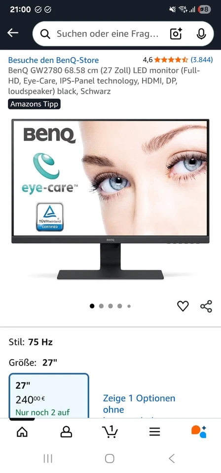Benq GW2780T 27 Zoll, 1920 x 1080 Pixel Full HD LED Monitor - Schwarz - Bild 1 von 1