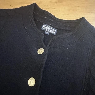 Lands End Sweater Womens 14 Navy Wool Austria Silver Crest Buttons Braided Knit - Image 1 of 4