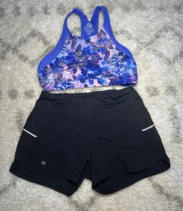 Athleta Lot Girl Shorts Black Record Breaker Pockets Lined 12 & Sports Bra 14 - Picture 1 of 4