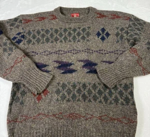 Vintage Nordstrom Sweater Mens Medium Shetland Wool Mohair Geometric Crewneck - Picture 1 of 8