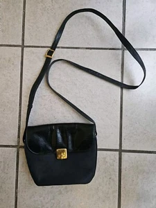 Umhängetasche PICARD Leder Dunkelblau Schwarz Schlangenleder Messing Vintage - Bild 1 von 5