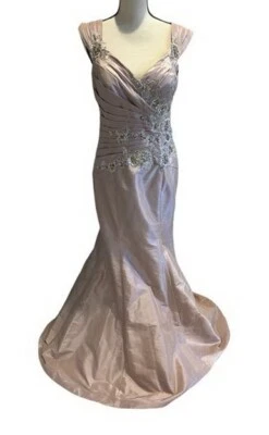 Rina Di Montella Dusty Rose Beaded Embroidered Taffeta Gown Size 10 $649 - Image 1 of 4