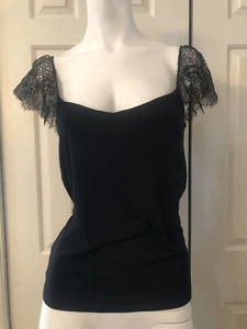 Lauren Ralph Lauren Top S Tank Cami Tulle Sleeves Casual Party Black Gold - Picture 1 of 5