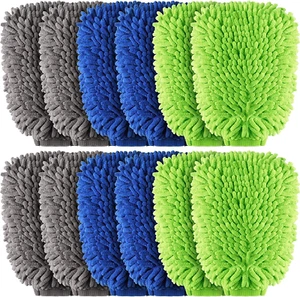 12 Pcs Car Wash Mitts Chenille Microfiber Car Wash Mitt Scratch Free Ultra Absor - Picture 1 of 12