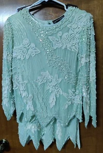 Vestido Traje de Cóctel Vintage Pura Seda Lentejuelas Cuentas Imitación Perla Carolyn Barton S - Imagen 1 de 9