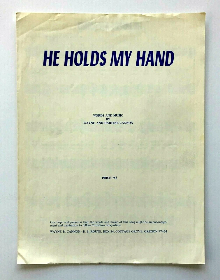 He Holds My Hand Cannon 1968 Sheet Music Piano Religious Christian Inspirational - Image 1 of 3