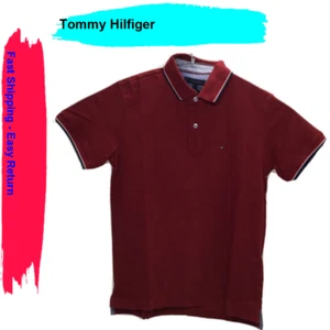 Tommy Hilfiger Men Classic Fit Short Sleeve Cotton Polo, Burgundy, L - Picture 1 of 2