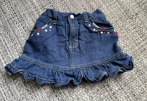OshKosh B'Gosh Girls Denim Jean Skirt Size 6x Stretchy Waist Pockets ruffle Star - Picture 1 of 5