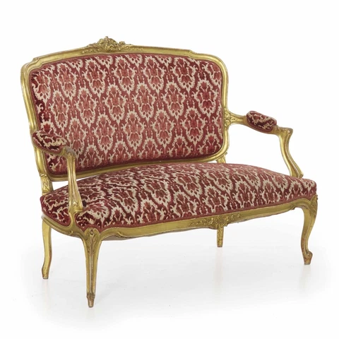 French Louis XV Style Carved Giltwood Settee Sofa, circa 1900 Cover