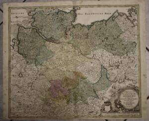 LOWER SAXONY GERMANY 1720 JOHANN BAPTIST HOMANN ANTIQUE COPPER ENGRAVED MAP