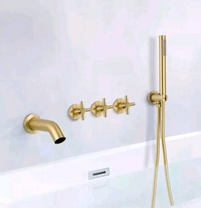 SUMERAIN Grifo de bañera romano de montaje en pared con ducha de mano dorado cepillado - Imagen 1 de 8