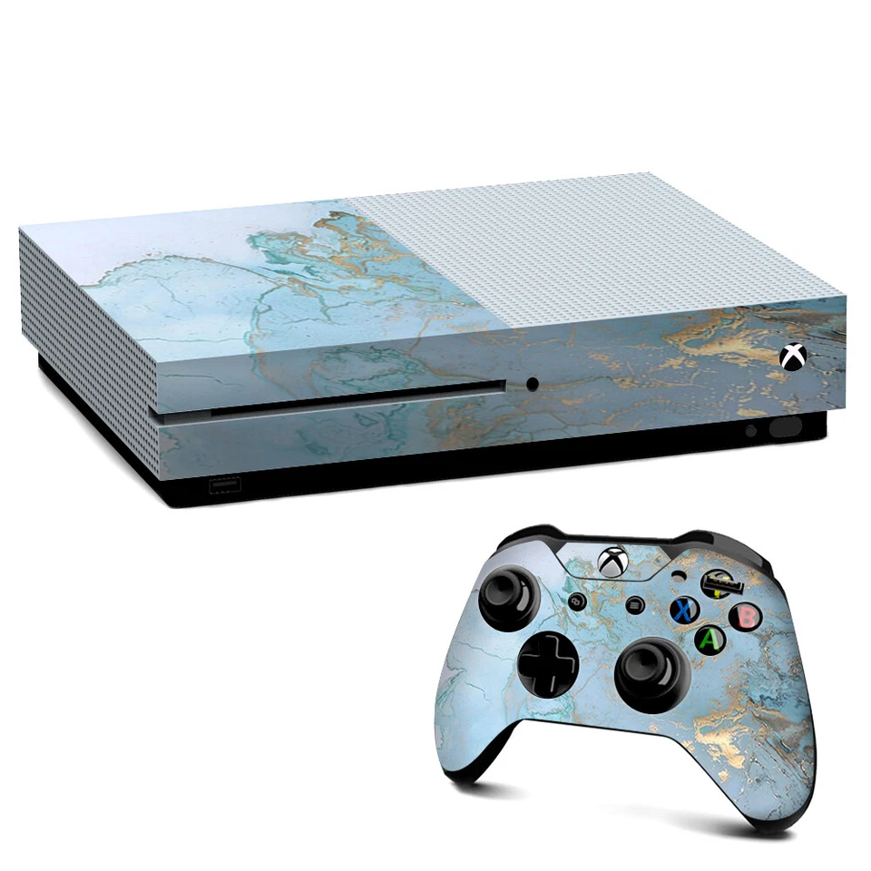 Consola Xbox One S Skins Calcomanía Envoltura SOLO Azul Teal Dorado Blanco Mármol Granito Foto 1 de 1