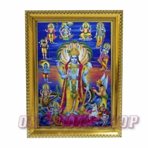 Dasavatharam Pictures of Lord Vishnu in Wooden Frame Frame Om Pooja Shop - Picture 1 of 2