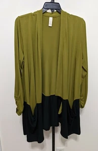 Chalet Women's Plus Olive Green/Black Knit Open Duster Cardigan Jacket Size 1X - Imagen 1 de 7