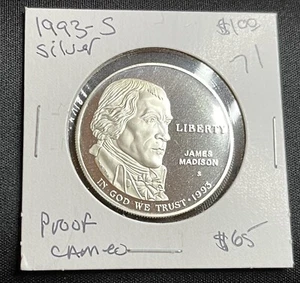 1993-S Madison Bill of Rights Silver Commemorative Dollar - Picture 1 of 3