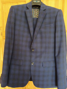 Mens Youth checked 3 piece slim fit suit 34S x 28S