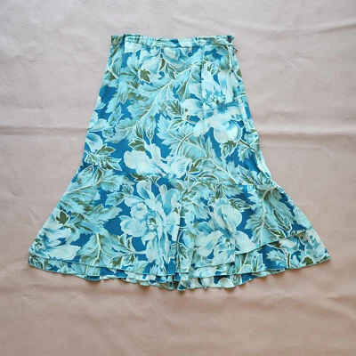 Falda midi de gasa vintage April Cornell con capa floral línea A verde azul para mujer M Foto 1 de 4