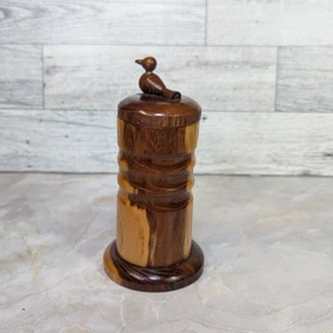 Vintage Handarbeit Holz Zahnstocher Halter Specht Holz Zylinder 53/4" hoch - Bild 1 von 10