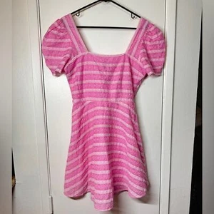 NWT LoveShackFancy Drella Pink Flamingo Floral Lace Puff Sleeve Mini Dress 8 - Picture 1 of 16