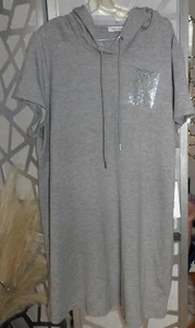 CALVIN KLEIN GRAY HOODED TSHIRT SPARKLE LOGO SHORT SLEEVE DRESS ( SZ:1X) - Picture 1 of 5
