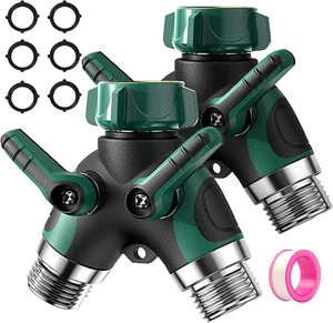 Water Splitter 2 Way, 3/4" Garden Hose Splitter Heavy Duty Water Faucet Splitter - Picture 1 of 7